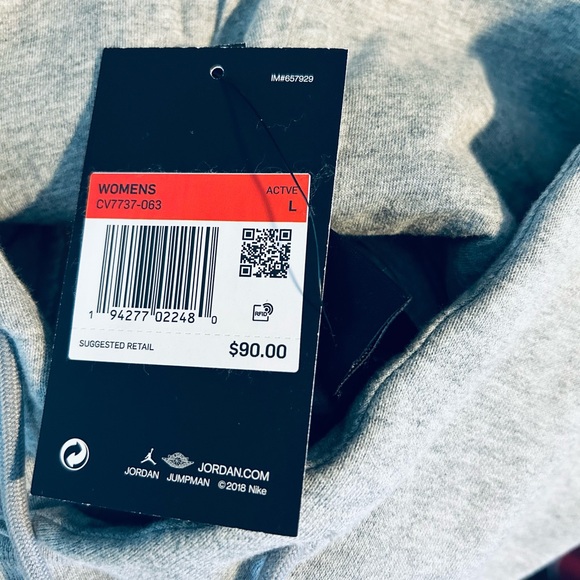 BNWT NIKE AIR JORDAN WOMEN'S FLIGHT FLEECE HOODIE (CV7737-063) GRAY US LARGE (L) - Picture 10 of 10